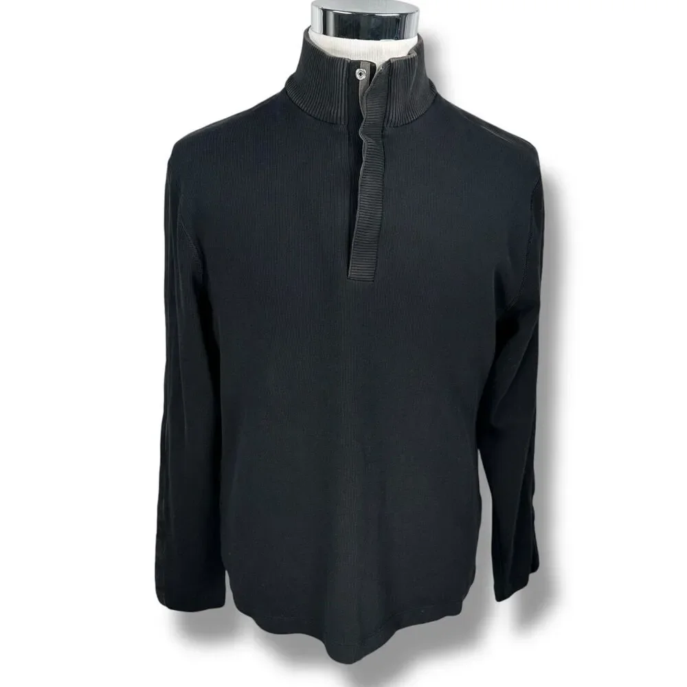 Hugo Boss Piseno 1/4 Snap Sweater Men’s Large Black 100% Cotton Long Sleeve
